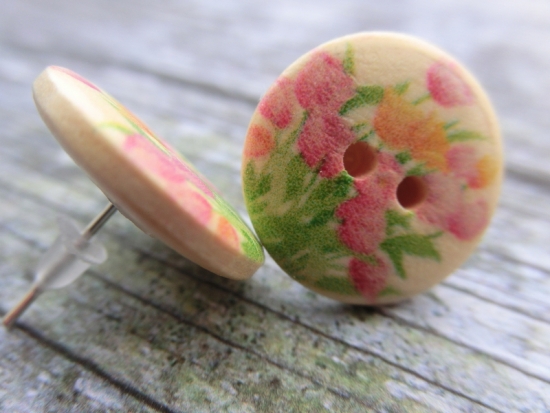 Holzknopf Ohrstecker Blumen Tulpen